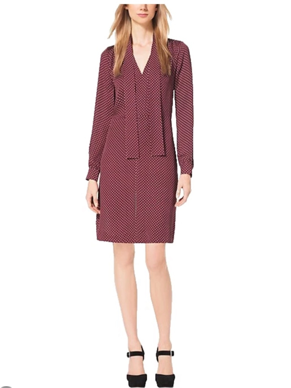 Michael Michael Kors 100% Silk Long Sleeve Brown Polka Dot Dress Size 4